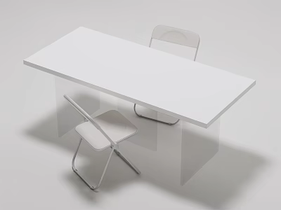 Modern White Dining Table Set With Transparent Legs And Metal Frame Chairs 3d model