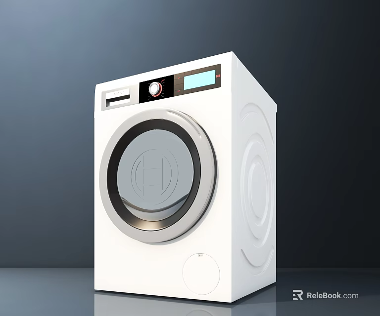 Modern White Front Load Washing Machine With Digital Display And Control Panel 3d model 
