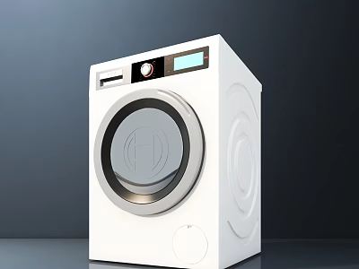 Modern White Front Load Washing Machine With Digital Display And Control Panel 3d model
