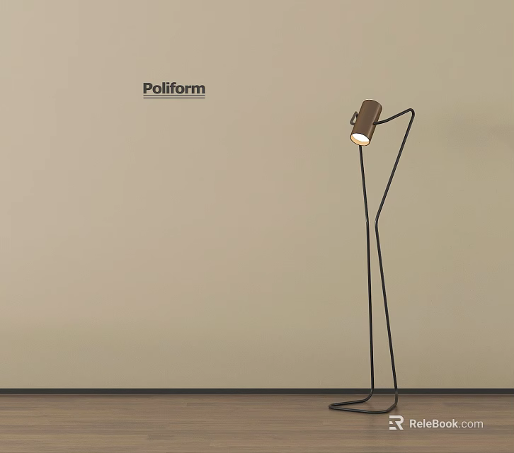 Poliform Modern Floor Lamp With Slim Black Metal Pole And Brown Adjustable Head 3d model 