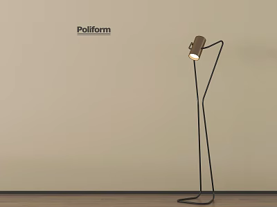Poliform Modern Floor Lamp With Slim Black Metal Pole And Brown Adjustable Head 3d model