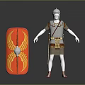 Roman Soldier Armor and Shield Set with Red Surface and Golden Wing Patterns 3d model