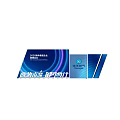 Modern Tech Style Exhibition Display With Blue Curved Structures And Welcome Sign