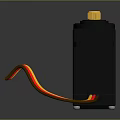 Black Servo Motor With Yellow Adjustment Knob And Colored Wires For Mechanical Use
