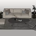 Modern Sofa and Coffee Table Set with Decorative Pillows Side Tables and Gray Rug
