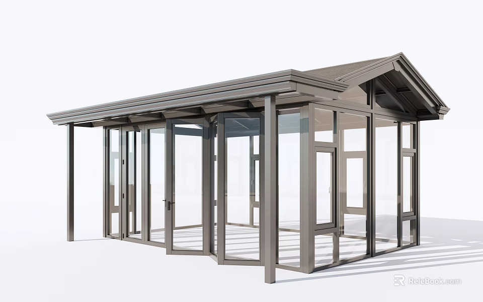 Modern Architectural Glass Structure With Metal Frame And Transparent Panel Design 3d model