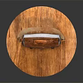 Vintage Brown And Beige Leather Bag On Wooden Round Table With Metal Base
