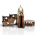 Vintage Furniture Collection Including Chair Table and Birdcage Shaped Decorative Pieces