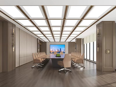 Modern Conference Room Interior With Large Conference Table Comfortable Chairs And Flat Screen TV 3d model