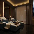 Modern SPA Sauna Interior Design With Comfortable Loungers TV Screen And Ambient Lighting