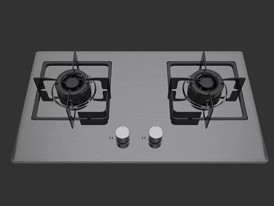 Stainless Steel Gas Stove With Two Burners And Control Knobs For Kitchen Appliances 3d model