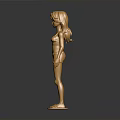 Golden Female Statue With Long Hair Standing On Polished Base Surface