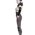 Female Game Movie Character In Black Purple Combat Outfit With Leather Straps And Armor Details