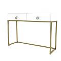 Modern White Dining Table With Gold Metal Legs And Drawer Design