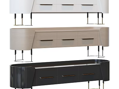 Modern TV Stand Design with Multiple Drawers and Metal Legs in Various Colors 3d model