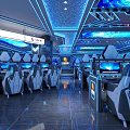 Modern Tech Internet Cafe Interior With Blue Lighting And Comfortable Gaming Seats 3d model