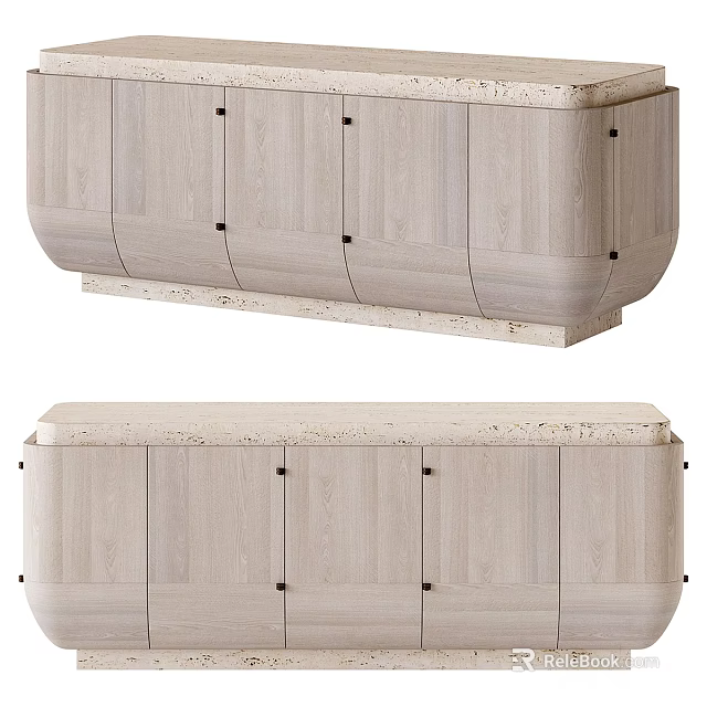 Modern Light Wood Dresser With Multiple Drawers And Elegant Stone Top Design 3d model 