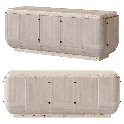 Modern Light Wood Dresser With Multiple Drawers And Elegant Stone Top Design 3d model