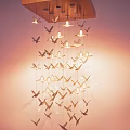 Artistic Butterfly Shaped Chandelier With Wooden Top And Warm Hanging Light Design