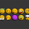 Cute Emoji Decorative Figurine Set With Various Funny Expressions Yellow And Purple For Home Decor