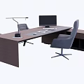 Modern Wooden Office Desk With Computer Monitor Desk Lamp And Gray Chairs