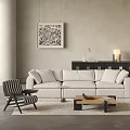 Silent Sofa Tea Table Combination Silent Sofa Linen Fabric Sofa Tofu Block Sofa Cloud Sofa Coffee Table Combination Carpet Hanging Picture Side Cabinet Coffee Table 3d model
