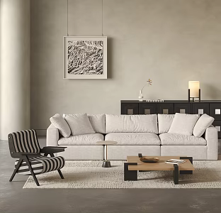 Silent Sofa Tea Table Combination Silent Sofa Linen Fabric Sofa Tofu Block Sofa Cloud Sofa Coffee Table Combination Carpet Hanging Picture Side Cabinet Coffee Table 3d model