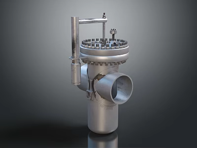 Industrial Mechanical Device Made Of Silver Metal Featuring Circular Top Multiple Holes And Control Lever 3d model