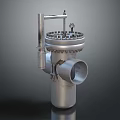 Industrial Mechanical Device Made Of Silver Metal Featuring Circular Top Multiple Holes And Control Lever