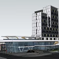 Modern Commercial Complex With High Rise Architecture Ground Floor Retail Plaza And Green Areas