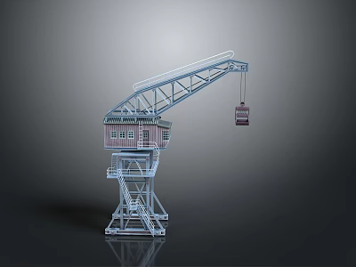 Industrial Cargo Crane With Lifting Boom Control Cabin And Suspended Container 3d model