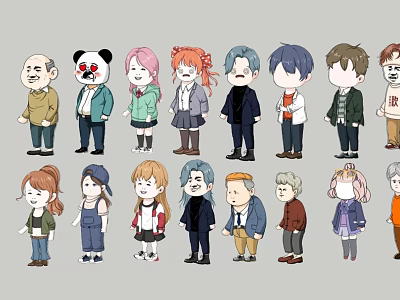 Cute Cartoon Character Figurine Pendants with Various Hairstyles Outfits and Cute Designs for Decoration 3d model