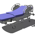 Adjustable Medical Bed With Blue Mattress Mobile Wheels And Durable Frame