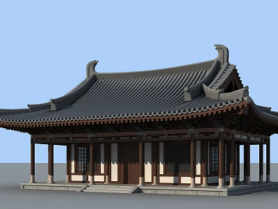 Ancient Chinese Architecture With Curved Eaves Tiled Roof And Wooden Columns 3d model