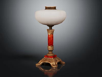 Vintage Table Lamp With White Glass Shade Red Marble Column And Brass Base 3d model