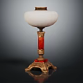 Vintage Table Lamp With White Glass Shade Red Marble Column And Brass Base