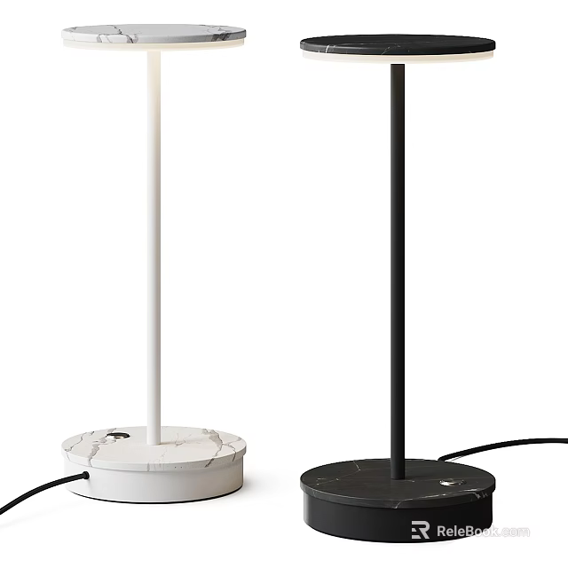 Modern Table Lamps With White And Black Marble Base And Slim Tall Stand 3d model 