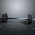 Black Metal Dumbbell With Weight Plates And Metal Bar On Reflective Floor