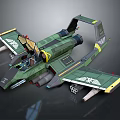 Green Futuristic Military Aircraft 3D Model With Detailed Wings Cockpit And Missiles