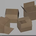 Sturdy Cardboard Boxes with Open and Closed Flaps in Various Sizes for Packaging 3d model