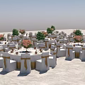 Elegant Dining Table Set With White Chairs Brown Bows Pink Flower Bouquets And Green Plants