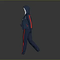 Casual Sportswear Set With Hooded Jacket White Inner Top And Blue Track Pants Red Stripes