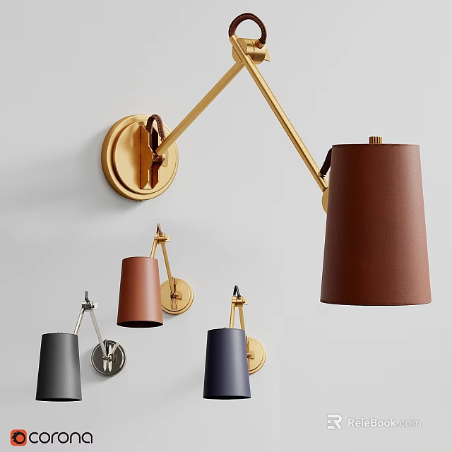 Modern Wall Lamps With Gold Metal Brackets And Brown Gray Blue Lampshades For Home Decor 3d model 