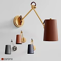 Modern Wall Lamps With Gold Metal Brackets And Brown Gray Blue Lampshades For Home Decor