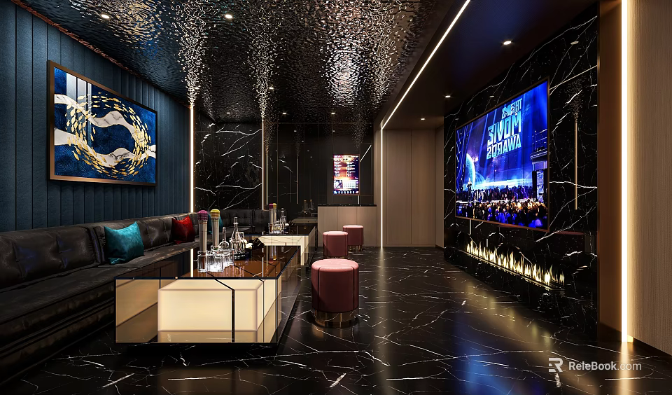 Luxury KTV Private Box With Comfortable Sofa Large TV Screen And Ambient Lighting 3d model 