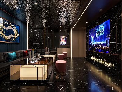 Luxury KTV Private Box With Comfortable Sofa Large TV Screen And Ambient Lighting 3d model