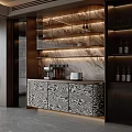 Modern Luxury Sideboard With Patterned Doors Marble Backsplash LED Lighting And Coffee Machine 3d model
