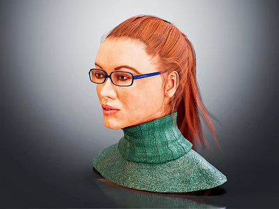 Realistic Character Bust With Red Hair Blue Framed Glasses And Green Turtleneck Sweater 3d model