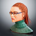 Realistic Character Bust With Red Hair Blue Framed Glasses And Green Turtleneck Sweater