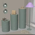 Light Green Storage Cabinet Shelves With Heart Shaped Cutouts And Handbag Shoes Near Floor Lamp